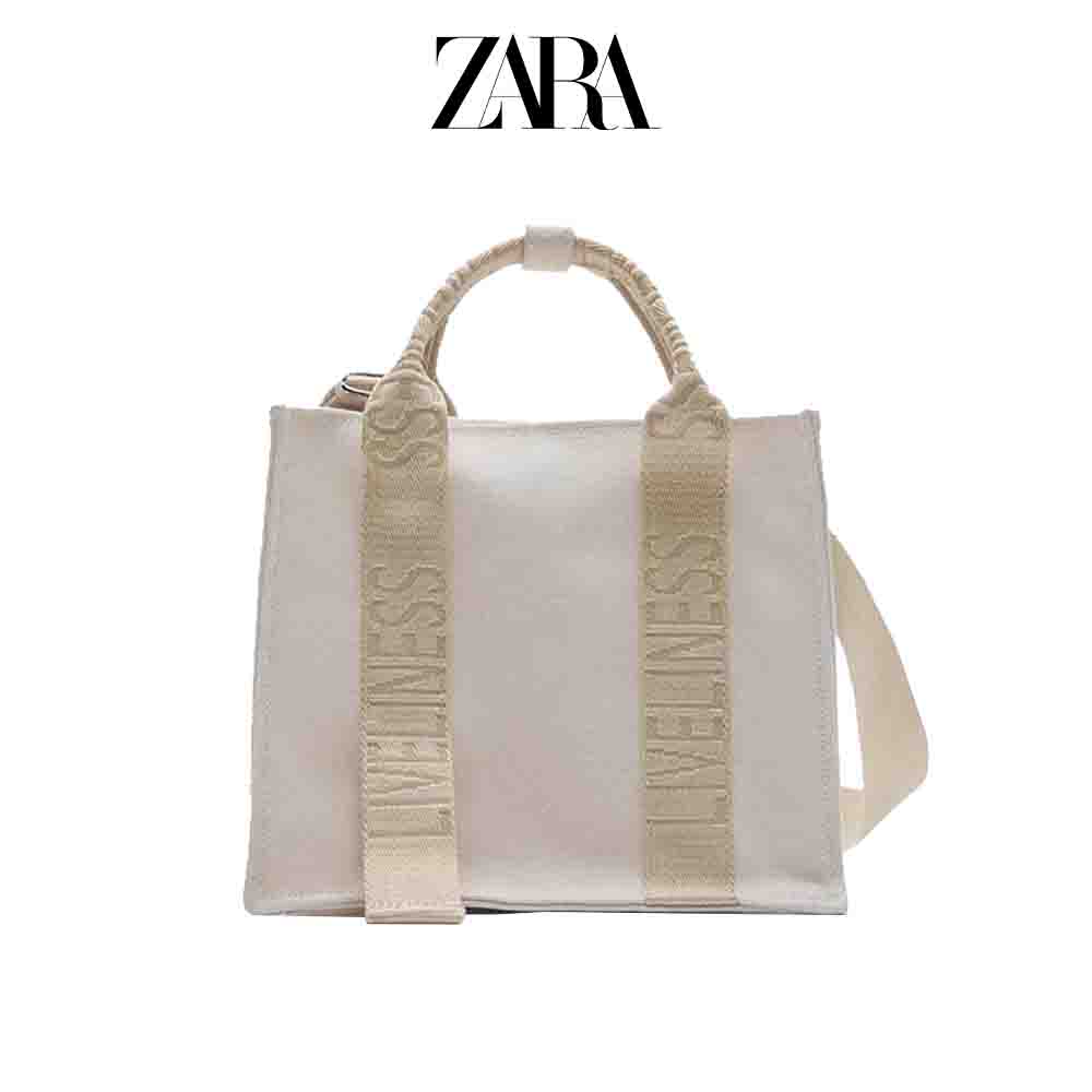 Zara ロゴストラップキャンバストートバッグ ザラ キャンバス ミニトートバッグ トートバッグ レディース 2色 カーキ エクリュ Simpl White