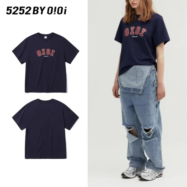 5252 BY O!Oi OiOi BLACKPINK ROSE着用 SIGNATURE T-SHIRTS シグネチャーTシャツ ネイビー×レッド (1)