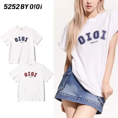 5252 BY O!Oi OiOi BLACKPINK ROSE着用 SIGNATURE T-SHIRTS シグネチャーTシャツ レディース ホワイト×ブルー ..