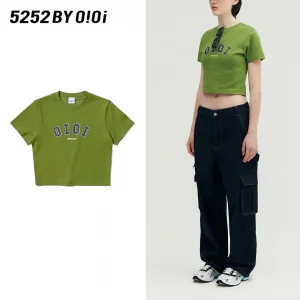 5252 BY O!Oi OiOi SIGNATURE CROP Logo T-SHIRTS シグネチャーTシャツ レディース グリーン (1)