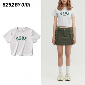 5252 BY O!Oi OiOi SIGNATURE CROP Logo T-SHIRTS シグネチャーTシャツ レディース グレー (3)