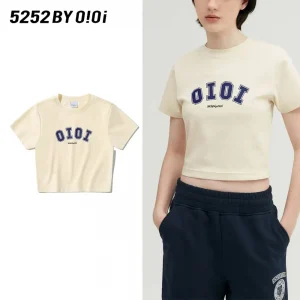 5252 BY O!Oi OiOi SIGNATURE CROP Logo T-SHIRTS シグネチャーTシャツ レディース ベージュ (1)(1)