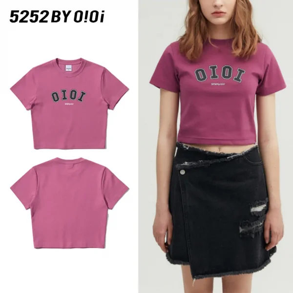 5252 BY O!Oi OiOi シグネチャーTシャツ SIGNATURE CROP Logo T-SHIRTS レディース パープル (1)(1)