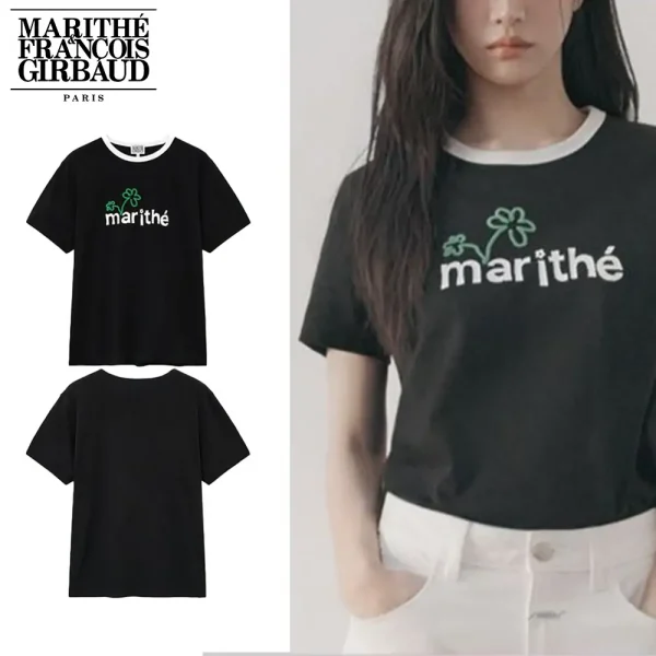 Marithe + Francois Girbaud マリテフランソワジルボー Tシャツ HAND WRITTEN FLOWER LOGO RINGER TEE 24 SS春夏 男女兼用 ブラック (2)