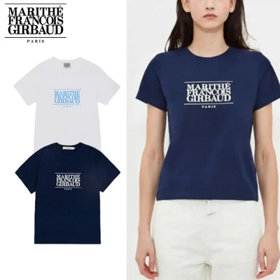 Marithe + Francois Girbaud マリテフランソワジルボー 半袖 Tシャツ W CLASSIC LOGO TEE レディース ホワイト×ブルー ネイビー (1)