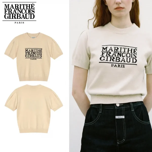 Marithe + Francois Girbaud マリテフランソワジルボー 半袖ニットセーター Classic Logo Short Sleeve Sweater レディース IVORY (1)