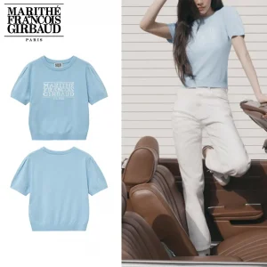 Marithe + Francois Girbaud マリテフランソワジルボー 半袖ニットセーター Classic Logo Short Sleeve Sweater レディース light blue (1)