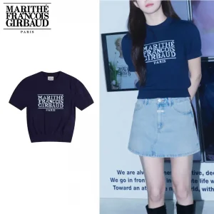 Marithe + Francois Girbaud マリテフランソワジルボー 半袖ニットセーター Classic Logo Short Sleeve Sweater レディース ネイビー (4)