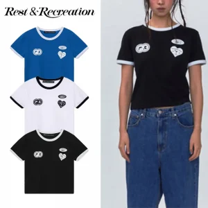 Rest & Recreation レストアンドレクリエーション ロゴ リンガー Tシャツ 24 レディース ブラック ホワイト ..