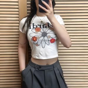 Mardi Mercredi マルディメクルディ Tシャツ 半袖 ショートデイジープリント トップス#04レディース ホワイト (1)