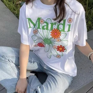 Mardi Mercredi マルディメクルディ Tシャツ 半袖 トップス デイジープリント 花 ホワイト グリーン 1